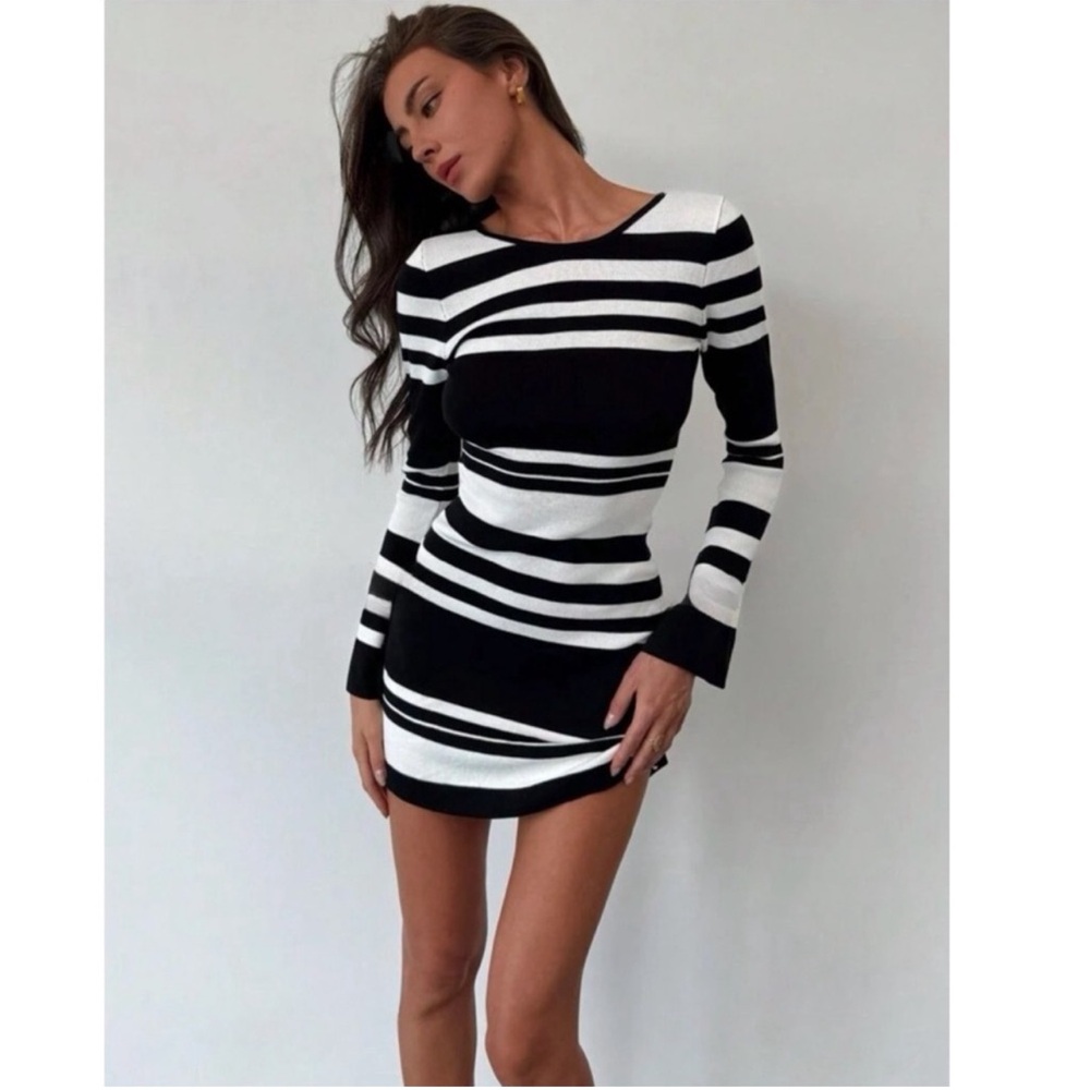 Striped Knitted Mini Bodycon Sweater Dress